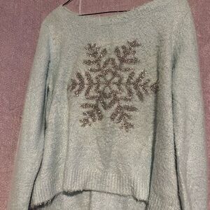 LC Lauren Conrad Blue Off-the-Shoulder Knit Sweater